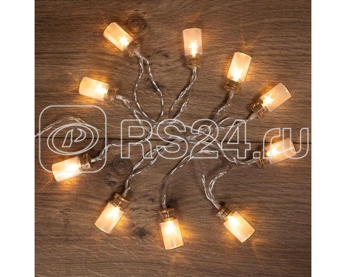 Гирлянда светодиодная Баночки 1.5м 10LED тепл. бел. провод прозр. 2хAA (батарейки не в комплекте) Neon-Night 303-096