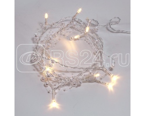 Гирлянда светодиодная Жемчужинки 1.5м 10LED тепл. бел. провод прозр. 2хAA (батарейки не в комплекте) Neon-Night 303-097