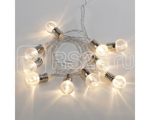 Гирлянда светодиодная Лампочки 1.6м 10LED тепл. бел. провод прозр. 2хAA (батарейки не в комплекте) Neon-Night 304-015
