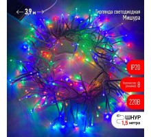 Гирлянда светодиодная Мишура 3м 200LED 220В IP20 прозр. провод мультиколор ЭРА Б0047972