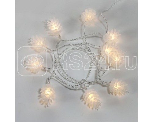 Гирлянда светодиодная Шишки 1.5м 10LED тепл. бел. провод прозр. 2хAA (батарейки не в комплекте) Neon-Night 303-098
