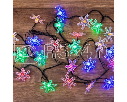 Гирлянда светодиодная Снежинки 30LED мультиколор 4.4м с контроллером Neon-Night 303-065