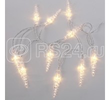 Гирлянда светодиодная Сосульки 1.5м 10LED тепл. бел. провод прозр. 2хAA (батарейки не в комплекте) Neon-Night 303-093