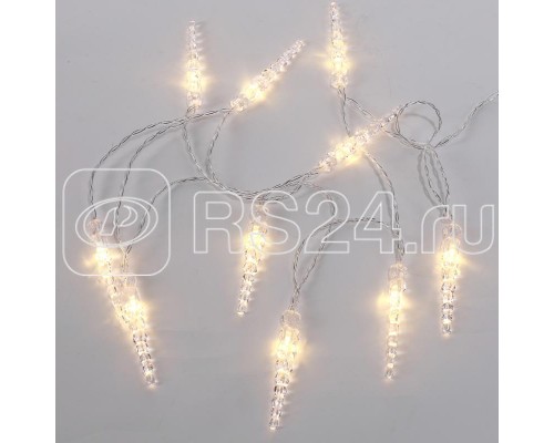 Гирлянда светодиодная Сосульки 1.5м 10LED тепл. бел. провод прозр. 2хAA (батарейки не в комплекте) Neon-Night 303-093