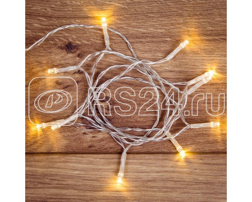 Гирлянда светодиодная универсальная 1.2м 10LED тепл. бел. провод прозр. батарейки 2хAA Neon-Night 303-073