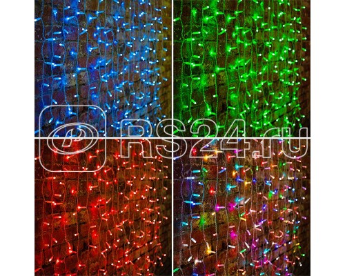 Гирлянда Светодиодный Дождь 2х1.5м 300LED RGB 230В свечение с динамикой при приобитении контроллера 245-907 провод прозр. Neon-Night 245-309