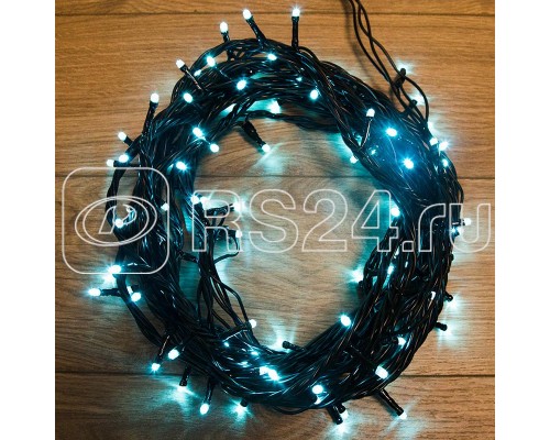 Гирлянда ТВИНКЛ ЛАЙТ LED (с контроллером 8 режимов) 10м 100LED 8Вт 220В IP44 бирюз. провод черн. ПВХ NEON-NIGHT 303-158