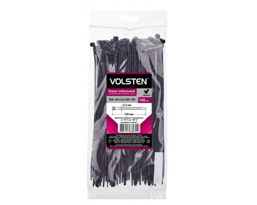 Хомут V02-1B-2.5х100-100 2.5х100 нейл. черн. (уп.100шт) Volsten 12955