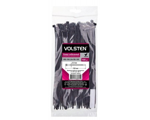 Хомут V02-1B-2.5х150-100 2.5х150 нейл. черн. (уп.100шт) Volsten 12956