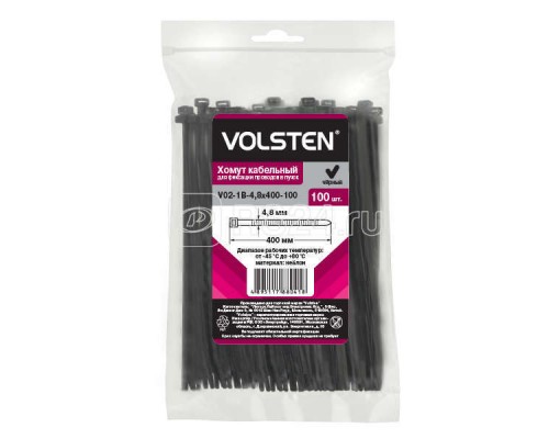 Хомут V02-1B-4.8х400-100 4.8х400 нейл. черн. (уп.100шт) Volsten 12966