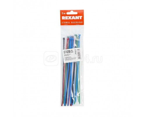 Хомут кабельный 3.6х200 нейл. разноцвет. (уп.25шт) Rexant 07-0208-25