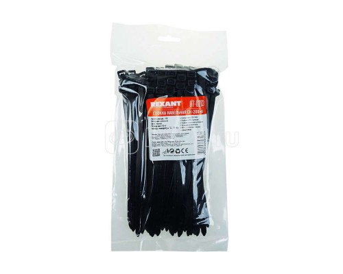 Хомут кабельный 7.6х200 нейл. черн. (уп.100шт) Rexant 07-0203