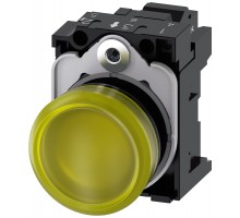 Индикатор световой 22мм 24В AC/DC круглый пластик рассеиватель мат. желт. Siemens 3SU11026AA303AA0