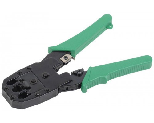 Инструмент обжимной для RJ45; RJ12; RJ11 без храпового механизма ручки из ПВХ с цепочкой зел. ITK TM1-G10V