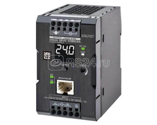 Источник импульсный S8VKX09024AEIP с дисплеем 90Вт выход. 24В 3.75А монтаж на DIN-рейку клеммы Push-in с покрытием Ethernet/Modbus Omron 680584