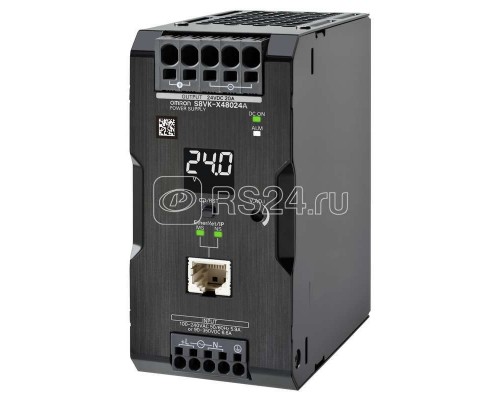 Источник импульсный S8VKX48024AEIP с дисплеем 480Вт выход. 24В 20А монтаж на DIN-рейку клеммы Push-in с покрытием Ethernet/Modbus Omron 680580