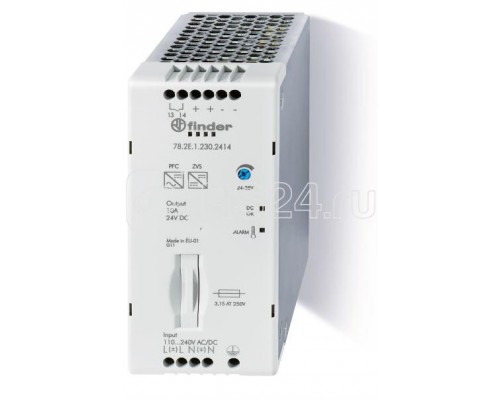 Источник питания импульсный вход 110...250В AC/DC / выход 24В DC 240Вт 60мм опция: доп.контакт Предтревога IP20 FINDER 782E12302415PAS