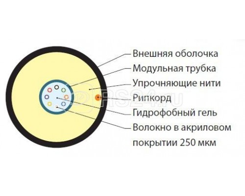 Кабель FO-ST-OUT-50-24-PE-BK волоконно-оптический 50/125 (OM2) многомод. 24 волокна арм. стекловолокном волок. в оптическом модуле с гелем (loose tube) для внеш. прокл. PE черн. Hyperline 361258