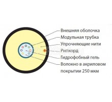 Кабель FO-ST-OUT-9S-8-PE-BK волоконно-оптический 9/125 (SMF-28 Ultra) одномод. 8 волокон армированный стекловолокном волокна в оптич. модуле с гидрофобным гелем (loose tube) для внешней прокладки PE (-40град.C - +70град.C) Hyperline 397433