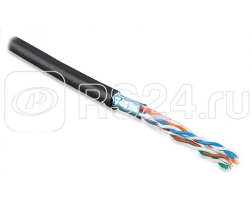Кабель FUTP4-C5E-S22-OUT-PE-BK (FTP4-C5E-SOLID-22AWG-OUTDOOR-40) витая пара F/UTP кат.5e 4 пары 22 AWG ож (solid) экран-фольга внешн. PE (-40град.C - +60град.C) черн. Hyperline 41659