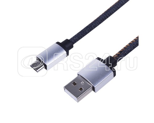 Кабель USB microUSB шнур в джинс. оплетке Rexant 18-4242