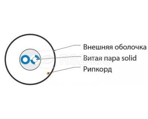 Кабель UTP 1-C5E-SOLID-GY-500 витая пара (UTP) кат.5 1пара ож (solid) (500м) сер. Hyperline 41482