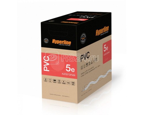 Кабель UUTP4-C5E-S24-IN-PVC-BK-305 витая пара U/UTP кат. 5e 4 пары (24 AWG) ож (solid) PVC (-20град.C - +75град.C) черн. (уп.305м) Hyperline 42015