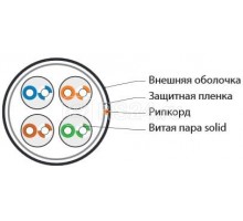 Кабель UUTP4-C5E-S24-OUT-PE-BK-100 витая пара неэкранированный U/UTP 2х4х0.52 кат.5e ож для внеш. прокладки PE (100м) черн. Hyperline 49127