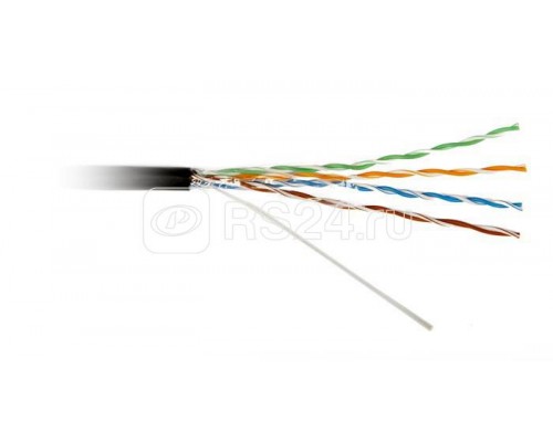 Кабель UUTP4-C5E-S24-SW-OUT-PE-BK-500 витая пара U/UTP кат.5e 4 пары 24 AWG ож (solid) с метал. тросом внешн. PE (-40град.C - +60град.C) черн. (уп.500м) Hyperline 236321