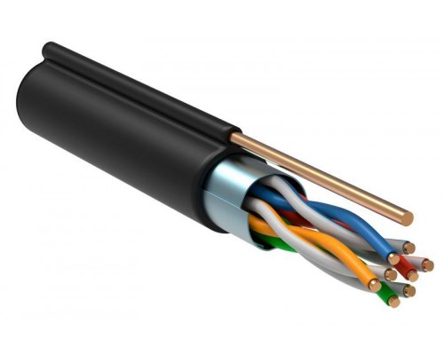 Кабель связи витая пара F/UTP кат.5е 4х2х24AWG LDPE с метал. тросом 1.2мм (305м) черн. (м) ITK LC3-C5E04-359