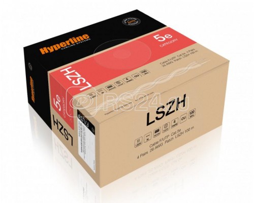 Кабель витая пара FUTP4-C5E-P26-IN-LSZH-YL-100 F/UTP кат.5e 4 пары (26 AWG) мж (patch) экран - фольга LSZH нг(С)-HF желт. (уп.100м) Hyperline 243617