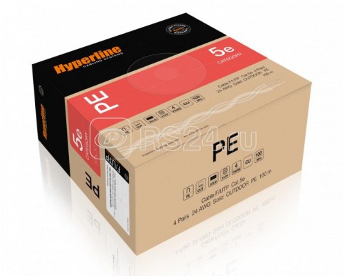 Кабель витая пара FUTP4-C5E-S24-OUT-PE-BK-100 экранир. F/UTP кат. 5e 4 пары (24AWG) ож (solid) экран - фольга внешн. PE черн. (уп.100м) Hyperline 49117