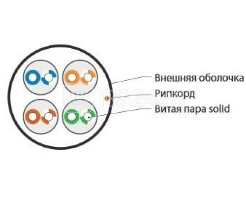 Кабель витая пара UUTP4-C5E-S24-OUT-LSZH-BK-500 неэкранир. U/UTP кат. 5e 4 пары (24 AWG) ож (solid) внешн. LSZH нг(С)-HF черн. (уп.500м) Hyperline 236320