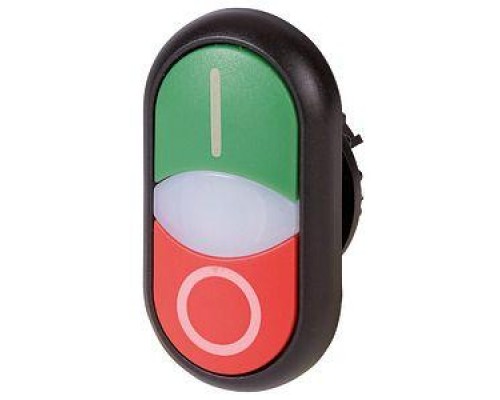 Кнопка двойная M22S-DDL-GR-X1/X0 с сигнал. лампой без фикс. зел.+красн. I-O черн. лицевое кольцо EATON 216701
