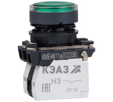 Кнопка КМЕ 4611мЛ 220В 1но+1нз цилиндр индикатор IP65 зел. КЭАЗ 248250