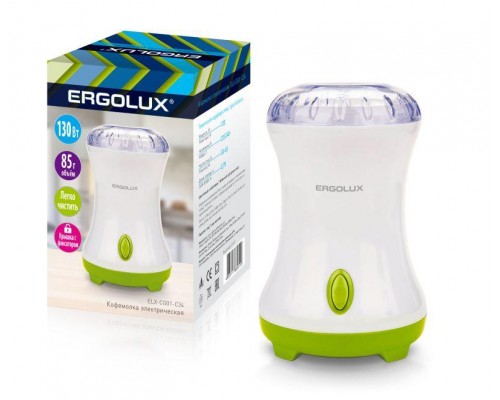 Кофемолка электрич. ELX-CG01-C34 130Вт 220-240В 85г бел./салат. Ergolux 13977