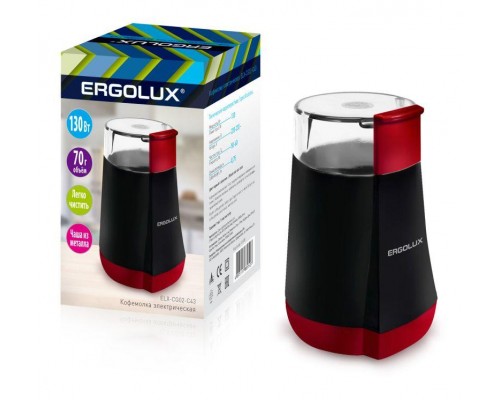 Кофемолка электрич. ELX-CG02-С43 130Вт 220-240В 70г черн./красн. Ergolux 13978