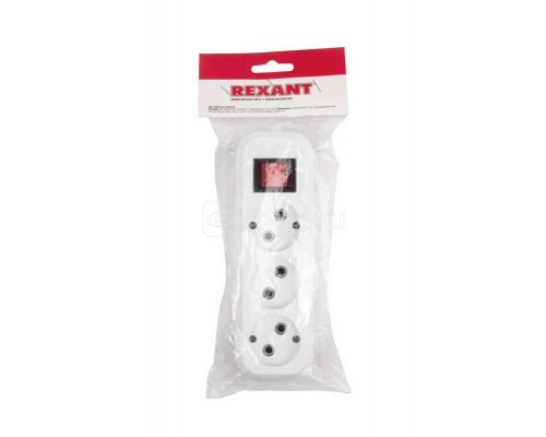 Колодка 3 гнезда с кнопкой без заземл. Rexant 11-8705