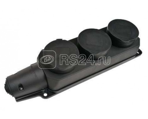 Колодка 3-м 16А IP44 с защ. крышками с заземл. каучук черн. 9323 IN HOME 4690612010281