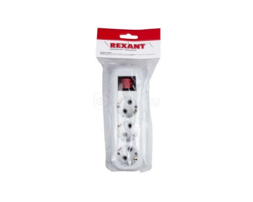 Колодка 3-м с кнопкой с заземл. Rexant 11-8706