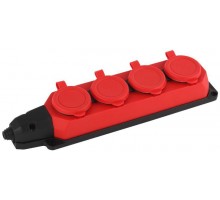 Колодка каучуковая 4-м с заземл. 16А IP44 красн. ЭРА Б0044553