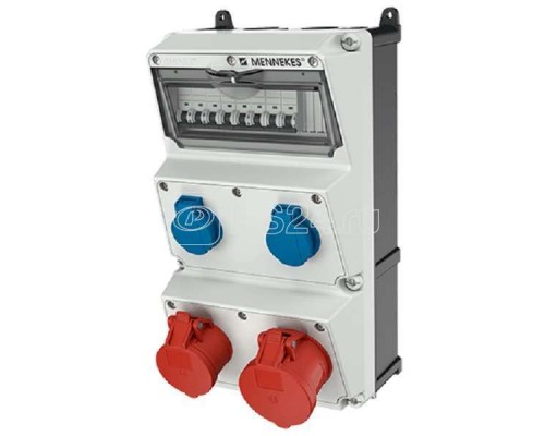 Комбинация AMAXX 2хSCHUKO16А 1хСЕЕ16А5п 1хСЕЕ32А5п с защитой 225х390х221мм черн./сер. IP44 Mennekes 930010R