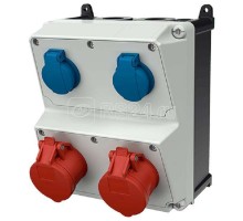 Комбинация розеток AMAXX 2хSCHUKO16А 1хСЕЕ16А5п без защиты IP44 225х260х209мм черн./сер. Mennekes 920024
