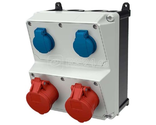 Комбинация розеток AMAXX 2хSCHUKO16А 1хСЕЕ16А5п без защиты IP44 225х260х209мм черн./сер. Mennekes 920024