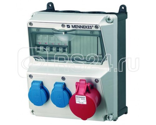 Комбинация розеток AMAXX 2хSCHUKO16А 1хСЕЕ16А5п с защитой 225х260х209мм IP44+вилка Power Top Extra черн./сер. MENNEKES 920005R Promo