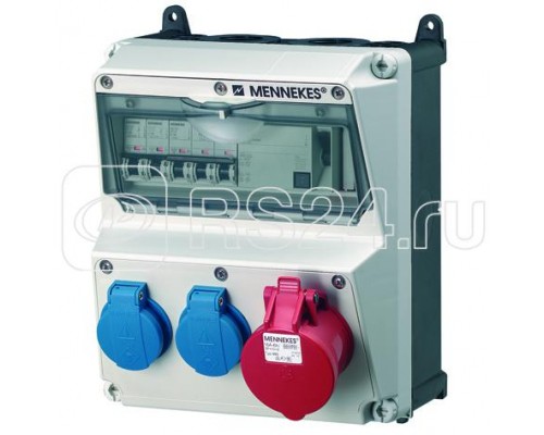 Комбинация розеток AMAXX 2хSCHUKO16А 1хСЕЕ16А5п с защитой 225х260х209мм IP44+вилка Power Top Extra черн./сер. MENNEKES 920009R Promo