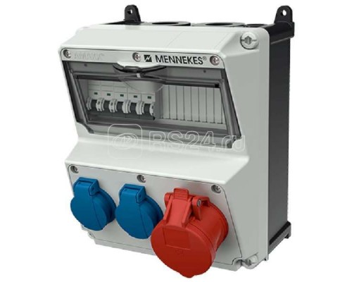 Комбинация розеток AMAXX 2хSCHUKO16А 1хСЕЕ16А5п с защитой IP44 225х260х209мм черн./сер. Mennekes 920006