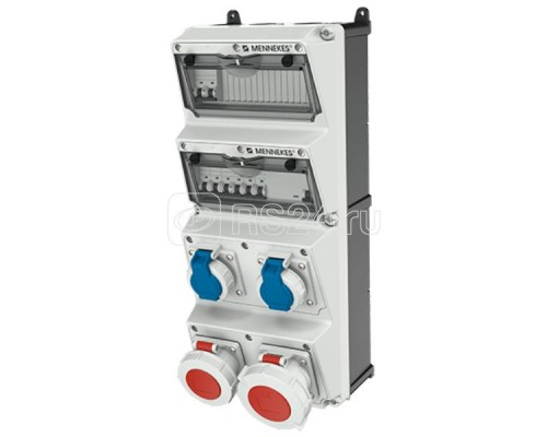 Комбинация розеток AMAXX 2хSCHUKO16А 1хСЕЕ16А6ч5п 1хСЕЕ32А5п с защитой 225х520мм IP65 черн./сер.Mennekes 940045