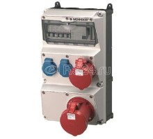 Комбинация розеток AMAXX 2хSCHUKO16А 1хСЕЕ32А5п 1хСЕЕ63А5п с защитой IP44 225х390х248мм черн./сер. Mennekes 930017