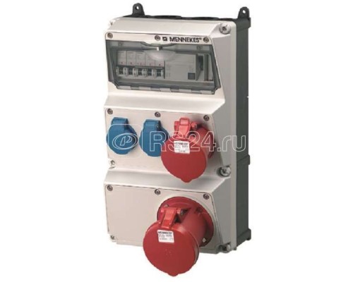 Комбинация розеток AMAXX 2хSCHUKO16А 1хСЕЕ32А5п 1хСЕЕ63А5п с защитой IP44 225х390х248мм черн./сер. Mennekes 930017